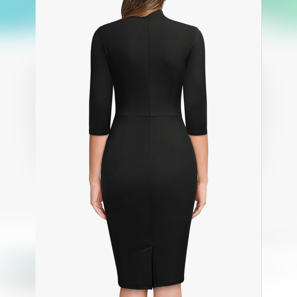 NWT Women's Miusol Retro Half Collar Ruffle 2/3 Sleeve Cocktail Pencil Dress - Picture 8 of 12
